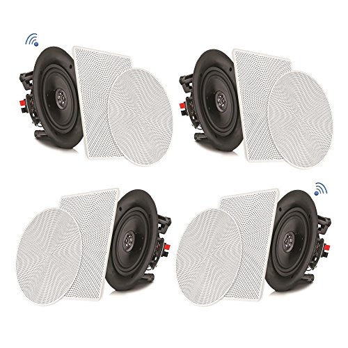  Pyle 8 4 Montage encastré Bluetooth - Système de haut-parleurs à 2 voies encastré dans le mur Connexions rapides Grille ronde/carrée interchangeable Cône en polyprone et tweeter Son stéréo Amplificateur...