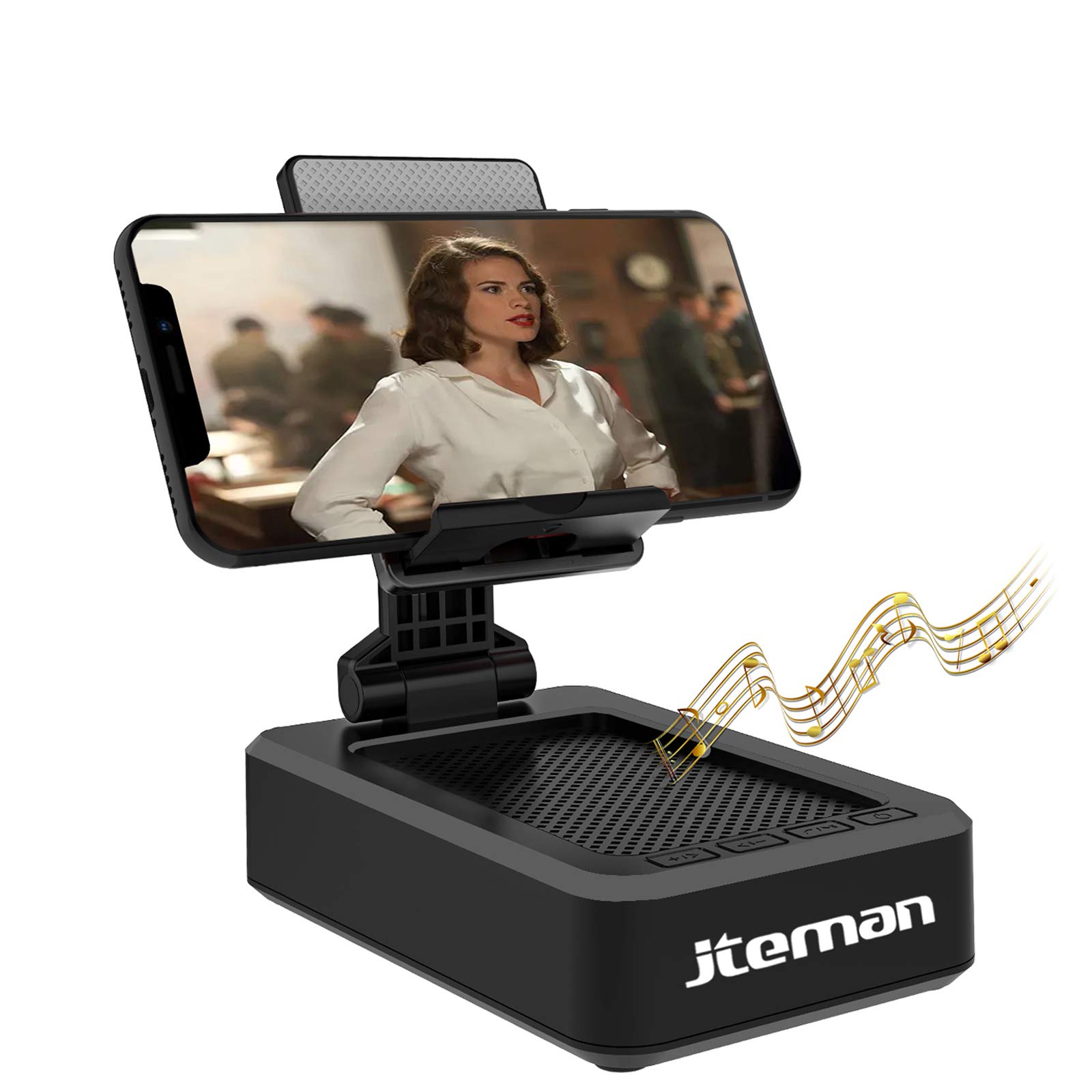 JTEMAN Support de téléphone portable avec haut-parleur Bluetooth sans fil et base antidérapante Son surround HD Parfait pour la maison et l'extérieur avec haut-parleur Bluetooth pour bureau Compatible...