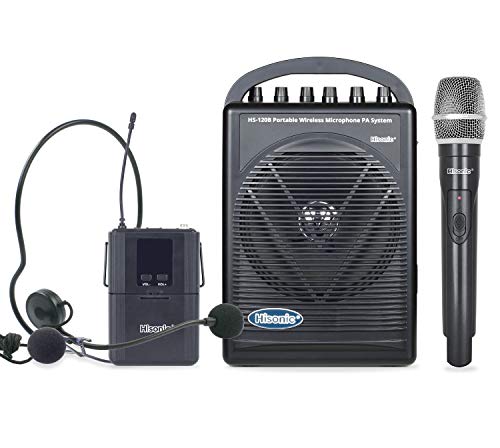 Hisonic Système de sonorisation (adresse publique) rechargeable et portable HS120B avec microphone sans fil UHF intégré (1 portable + 1 ceinture)