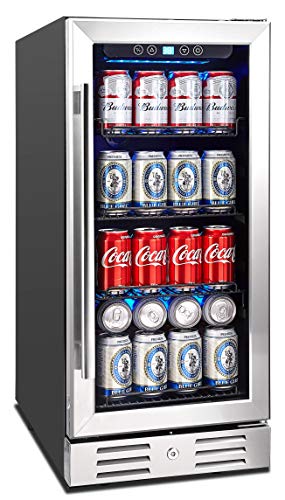 Kalamera Refroidisseur de boissons de 15 pi 96 canettes Réfrigérateur à boissons à commande tactile intégré ou autoportant avec éclairage intérieur bleu