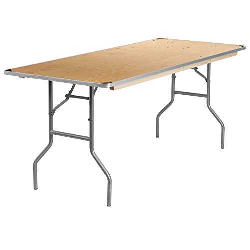 Flash Furniture Table de banquet pliante rectangulaire en bois de bouleau robuste avec bords en métal et protections d'angle de protection