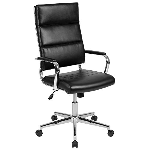 Flash Furniture Chaise de bureau pivotante de direction à panneau contemporain en cuir noir à dossier haut