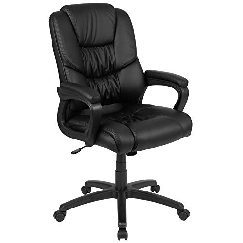 Flash Furniture Flash Fundamentals Big & Tall Chaise de bureau pivotante en cuir noir de 400 lb avec accoudoirs rembourrés