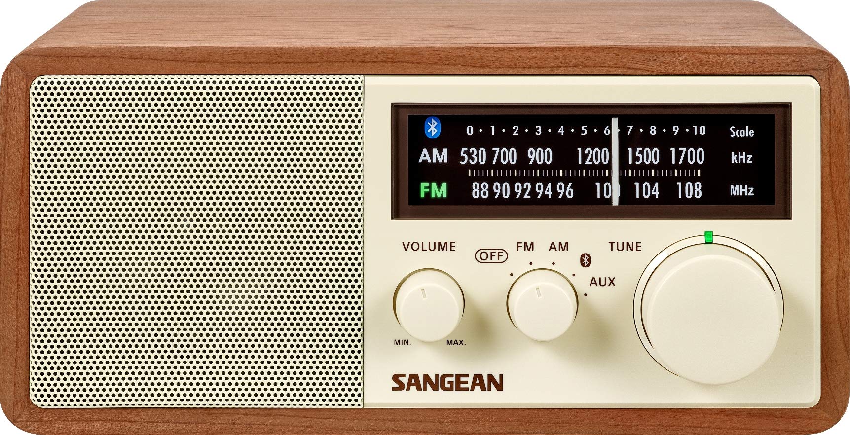 Sangean Radio d'armoire en bois AM/FM/Bluetooth avec chargement de téléphone USB