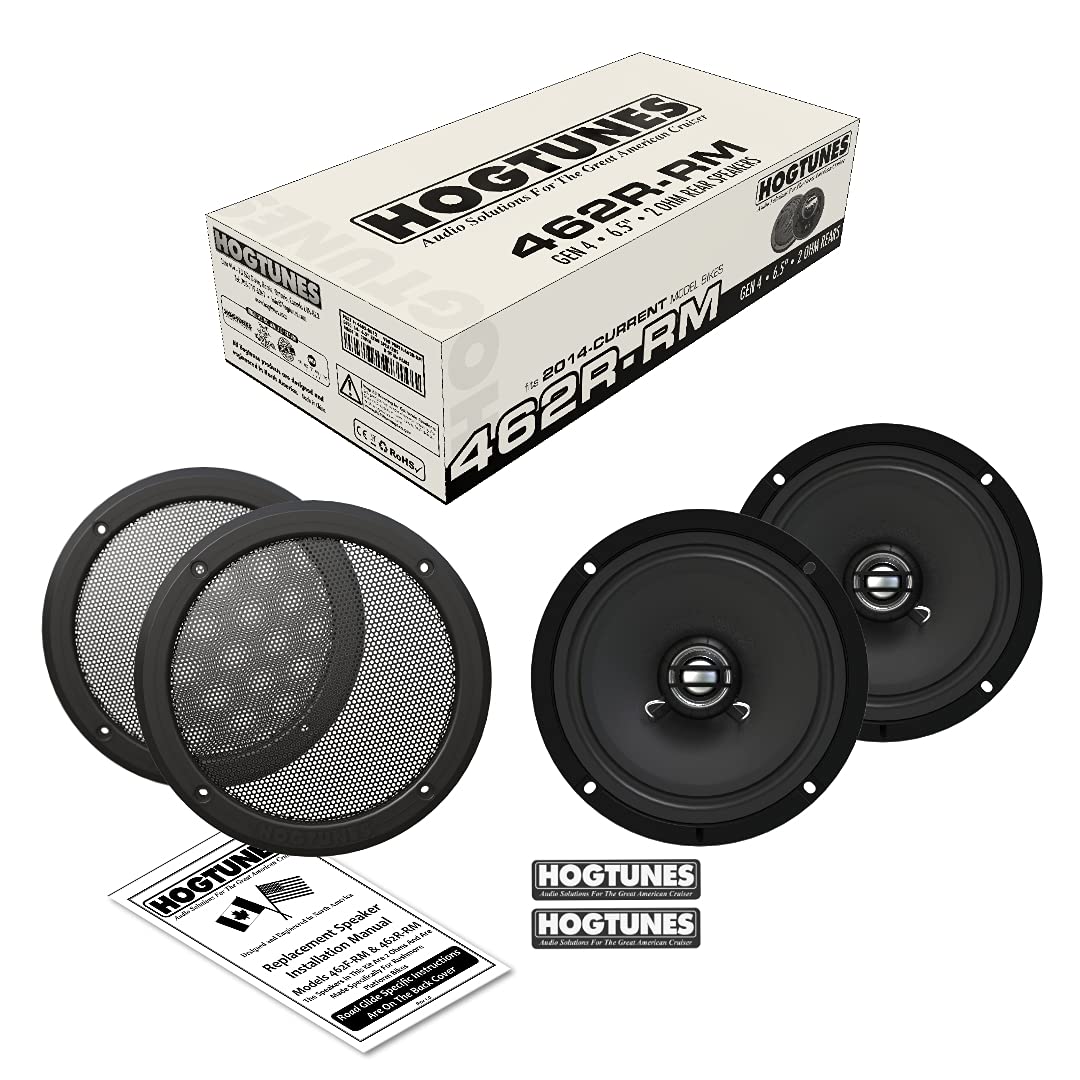 Hogtunes 462R-RM Gen4 6.5' 2 Ohm Haut-parleurs arrière de rechange avec grilles pour modèles Harley-Davidson Ultra/Trike 2014+ 462R-RM