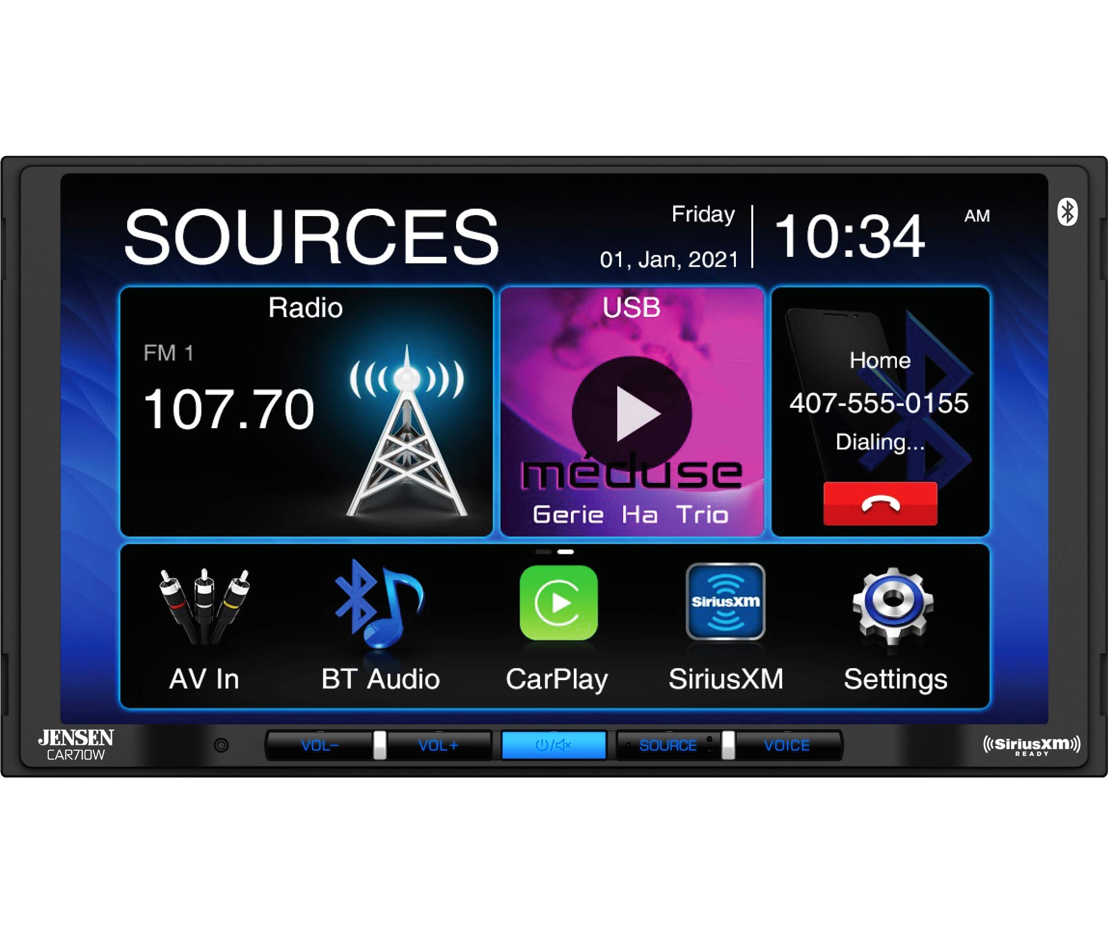 JENSEN Récepteur multimédia CAR710W 7 Mechless avec Apple CarPlay sans fil l Prend en charge les appareils Android l SiriusXM-Ready l Bluetooth intégré