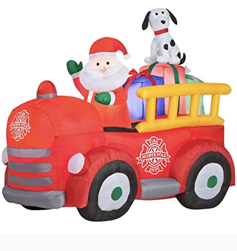 Gemmy 086786862902 Père Noël conduisant un camion de pompiers gonflable de Noël