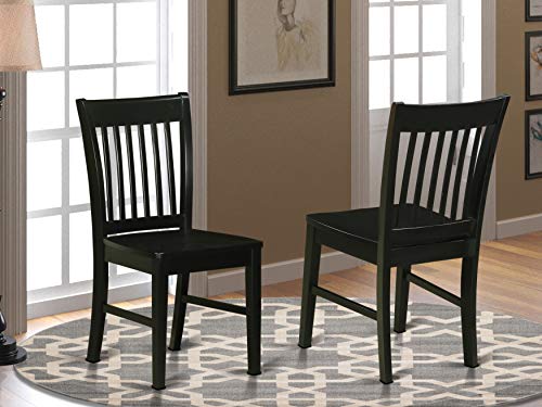 East West Furniture NFC-BLK-W Chaises de cuisine Norfolk - Assise en bois et structure en bois massif noir Chaise de salle à manger en bois lot de 2