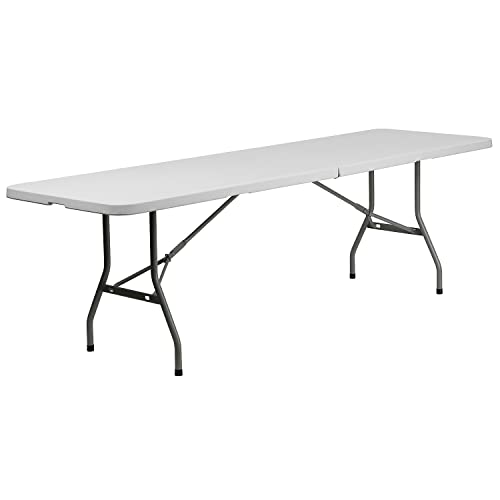 Flash Furniture Table pliante en plastique blanc granit de 8 pieds pour banquet et événement avec poignée de transport