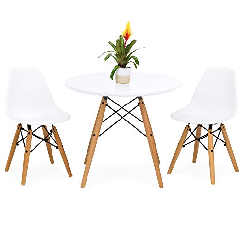 Best Choice Products Ensemble de table ronde de salle à manger moderne du milieu du siècle pour enfants avec 2 chaises en bois sans accoudoirs - Blanc