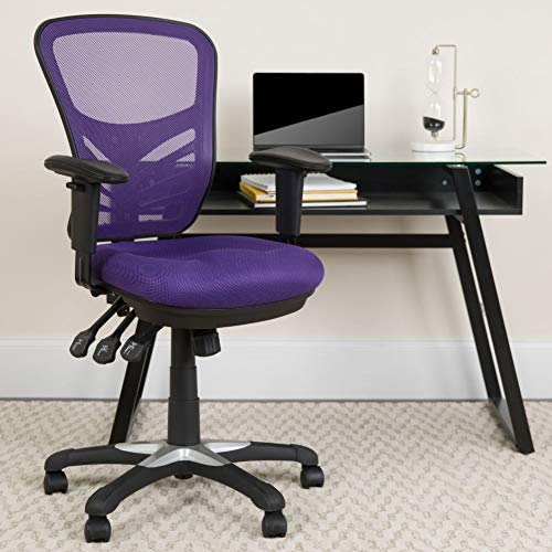 Flash Furniture Chaise de bureau ergonomique multifonction pivotante en maille violette à dossier moyen avec accoudoirs réglables