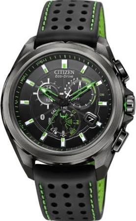 Citizen Montre AT7035-01E Eco-Drive pour homme en acier inoxydable noir avec accents verts