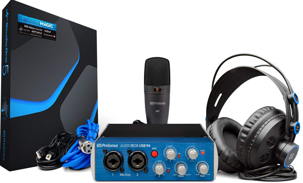 PreSonus "Ensemble d'enregistrement AudioBox 96 Studio USB 2.0 avec interface, casque, microphone et logiciel Studio One"