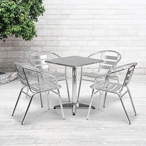 Flash Furniture Table carrée d'intérieur et d'extérieur en aluminium avec 4 chaises à dossier à lattes