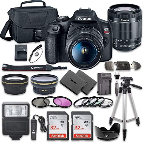 Canon Ensemble appareil photo reflex numérique EOS Rebel T7 avec objectif EF-S 18-55 mm f/3.5-5.6 is II + 2 cartes mémoire SanDisk 32 Go + kit d'accessoires