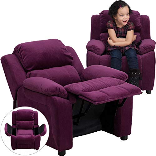 Flash Furniture Fauteuil inclinable contemporain rembourré de luxe pour enfants en microfibre violet avec bras de rangement