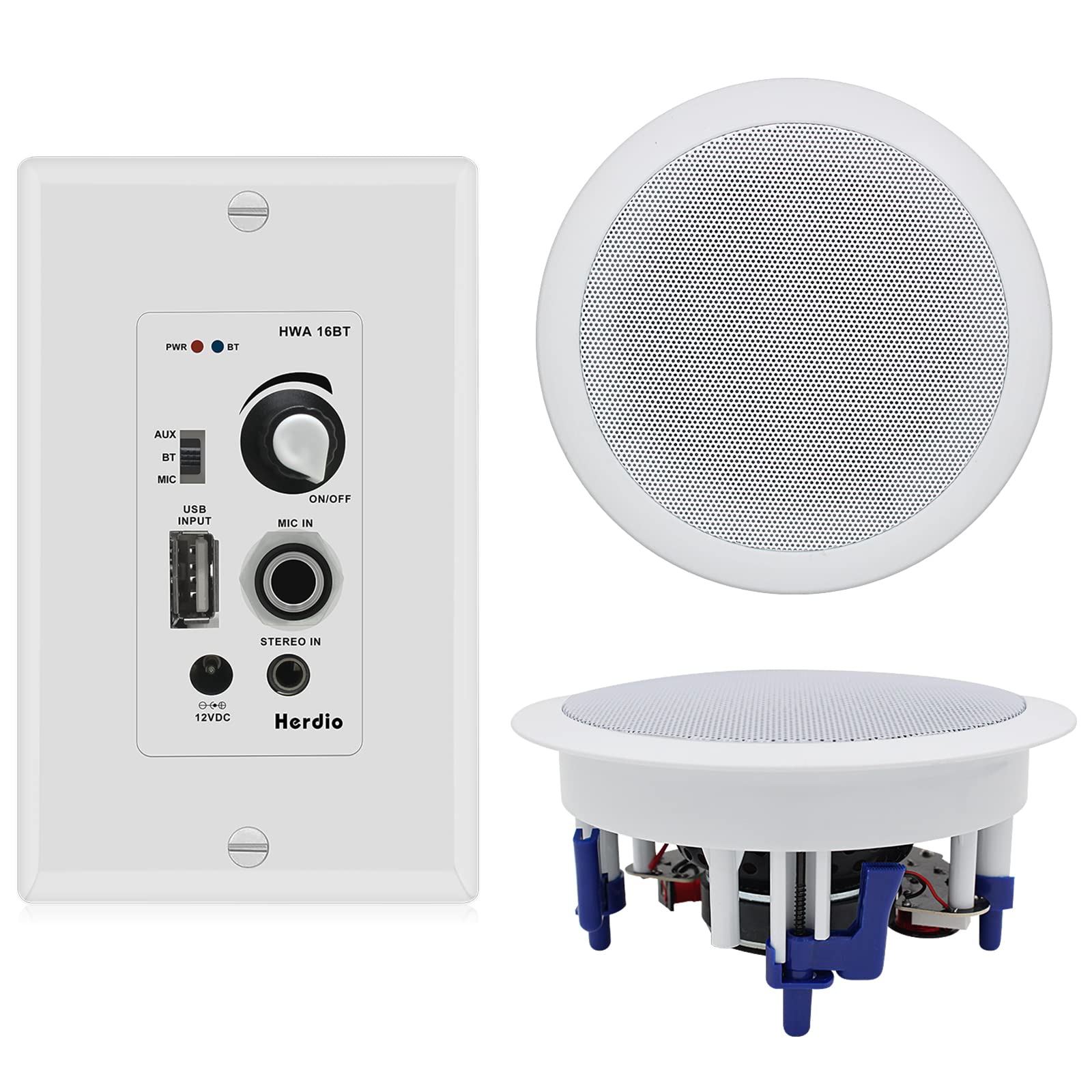  Herdio Home Audio Package Système de récepteur amplificateur mural avec 300 W au plafond Haut-parleurs passifs muraux parfaits pour Home Cinéma Bureau Salle de bain Cuisine Salon Compatible avec...