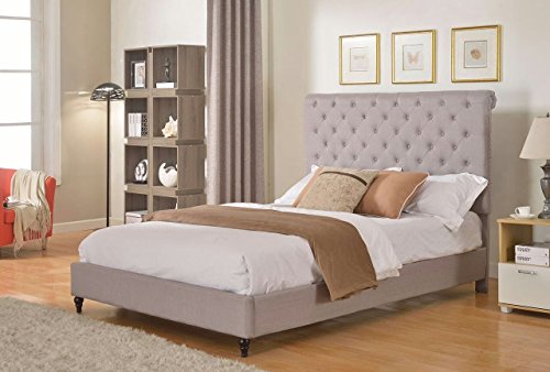Home Life Tissu gris clair argent lin 51' haut tête de lit plate-forme lit avec lattes - lit complet garantie de 5 ans incluse 008