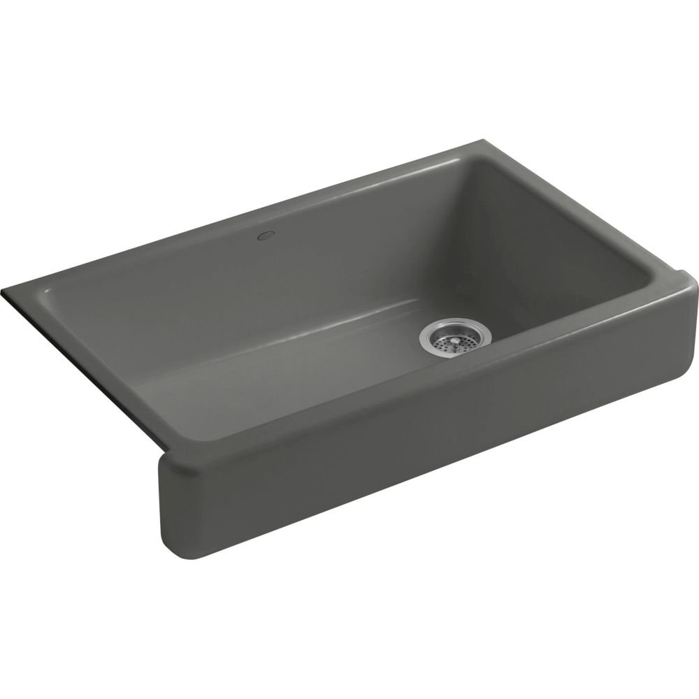 KOHLER K-6488-58 Whitehaven Farmhouse Self-Trimming Apron Front Single Basin Sink with Short Apron, Thunder Grey