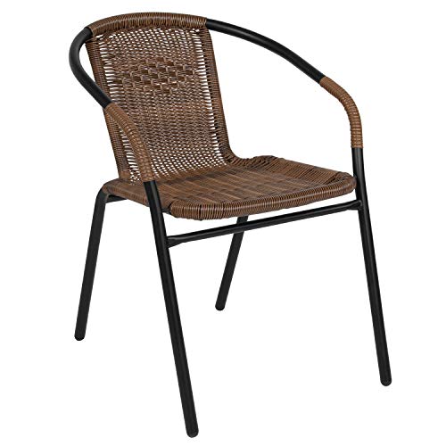 Flash Furniture Lot de 4 chaises empilables de restaurant en rotin brun moyen pour l'intérieur et l'extérieur