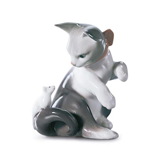 Lladró Figurine chat et souris. Figure de chat en porcelaine.