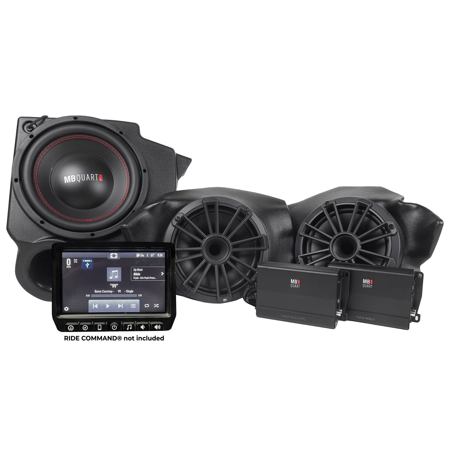 MB Quart MBQR-STG3-RC-1 Stage 3 Tuned Sound System for 2014-Up Polaris RZR with Ride Command: Weather Resistant Audio System Includes 2 IPX67 Speakers, Subwoofers, Amplifiers, Harness and Connectors