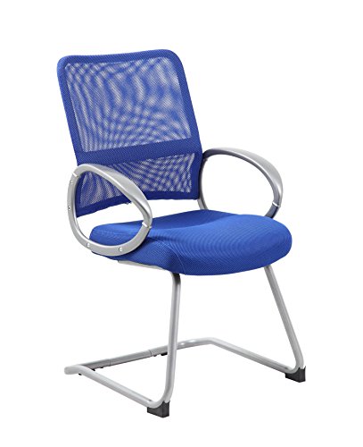 Boss Office Products Chaise de travail à dossier maillé avec finition étain en bleu