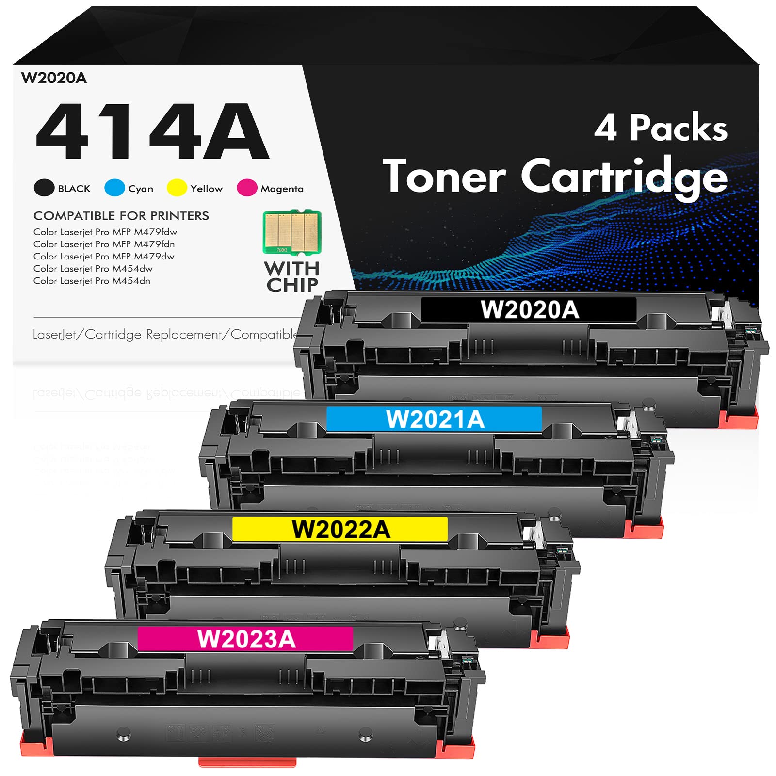 INFITONER Lot de 4 cartouches de toner 414A (avec puce) compatibles pour HP 414A 414X W2020A pour HP Color Pro MFP M479fdw M479fdn M454dw M454dn Encre d'imprimante (Noir Cyan Magenta Jaune)