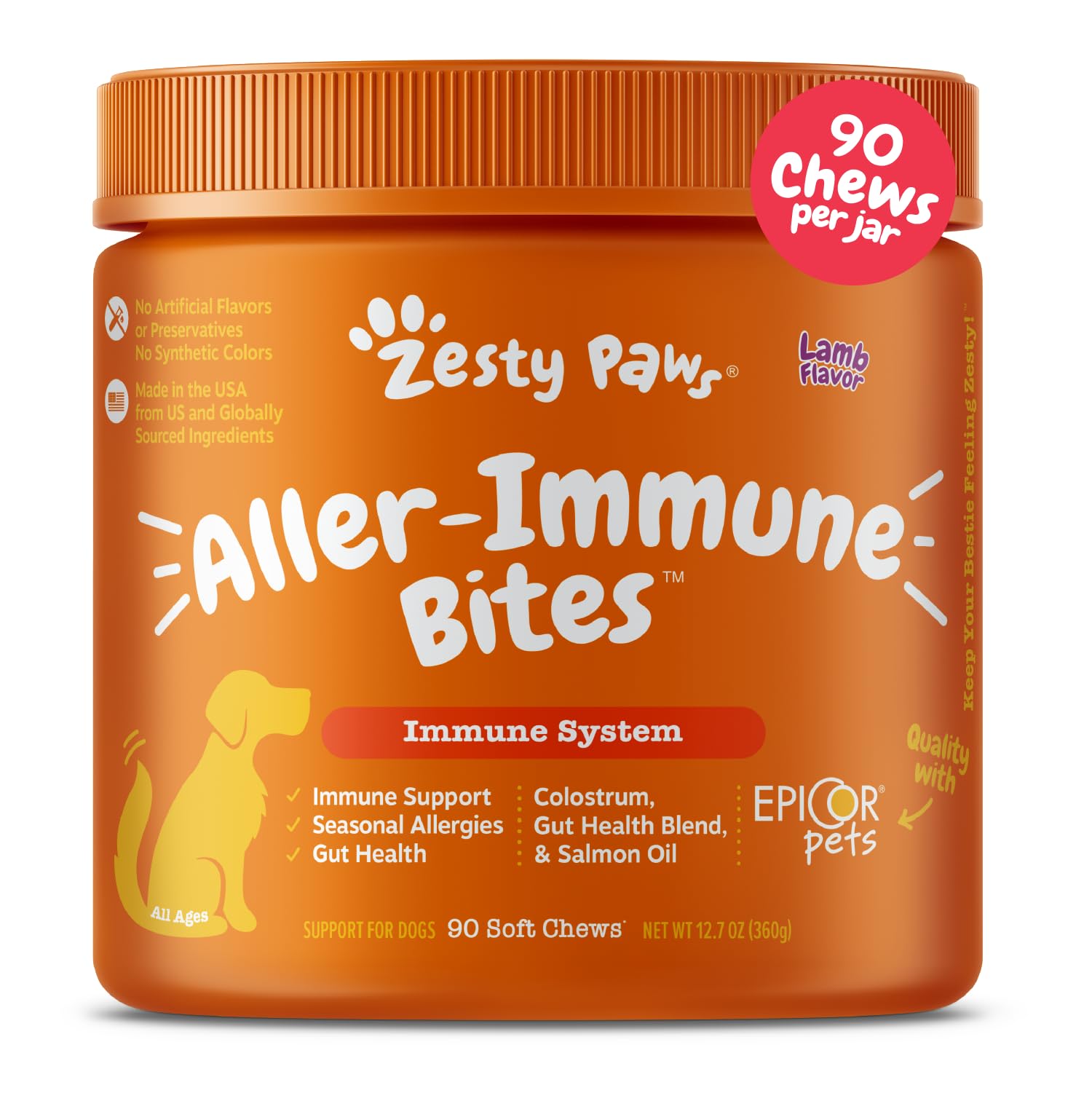  Zesty Paws Soulagement des allergies pour chiens – Supplément anti-démangeaisons – Probiotiques oméga 3 pour chiens – Huile de saumon pour la santé digestive – Produits à mâcher doux pour...