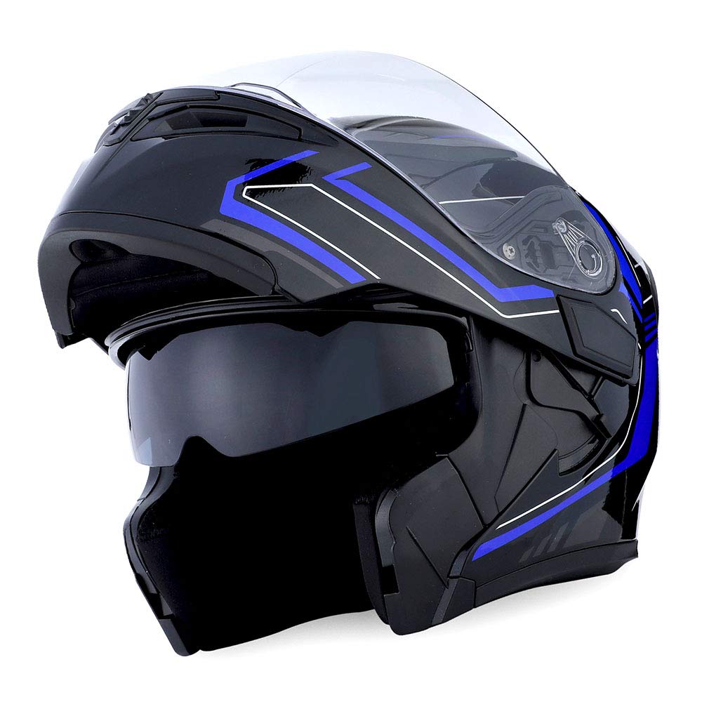 1Storm Casque de moto intégral modulaire rabattable à double visière pare-soleil intérieur : HB89