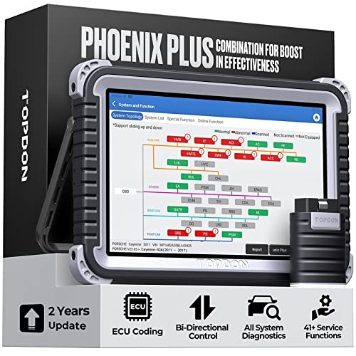 TOPDON Phoenix Plus ECU Coding Scan Tool, Topology Bidirectional Diagnostic Scanner, Key Programming IMMO, OEM Full System, 41+ Service, FCA Gateway Bypass, 2 Years Free Update