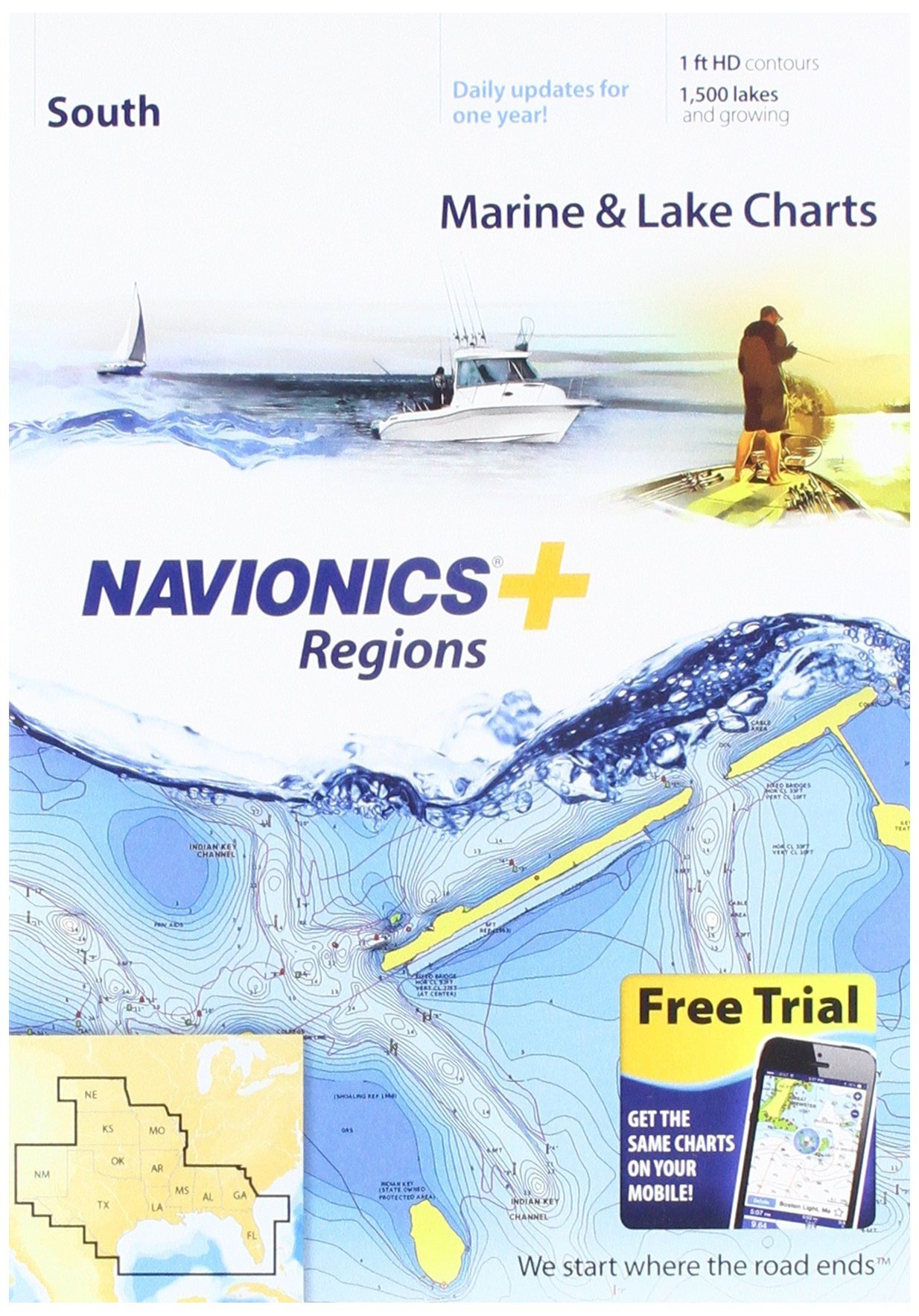Navionics Cartes maritimes et lacustres des régions du Sud Plus sur SD/MSD