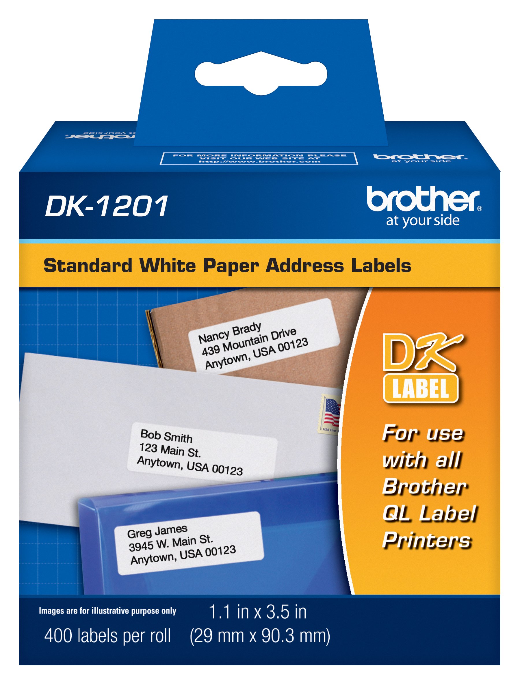 Brother Étiquettes d'adresse roulées standard découpées à la forme DK1201 authentiques