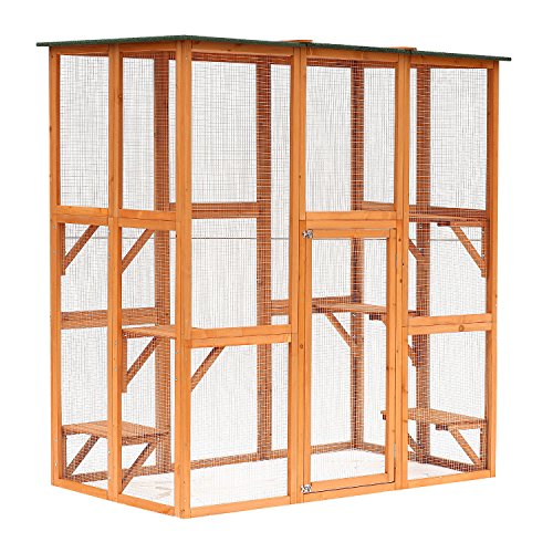 PawHut 71' x 39' x 71' Grande cage Catio en bois pour chat avec 6 plates-formes