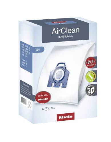 Miele Sacs d'aspirateur GN AirClean 3D Efficiency - 2 boîtes - Comprend 8 sacs GN Airclean d'origine + 2 filtres Super Air Clean d'origine + 2 filtres de protection pré-moteur d'origine