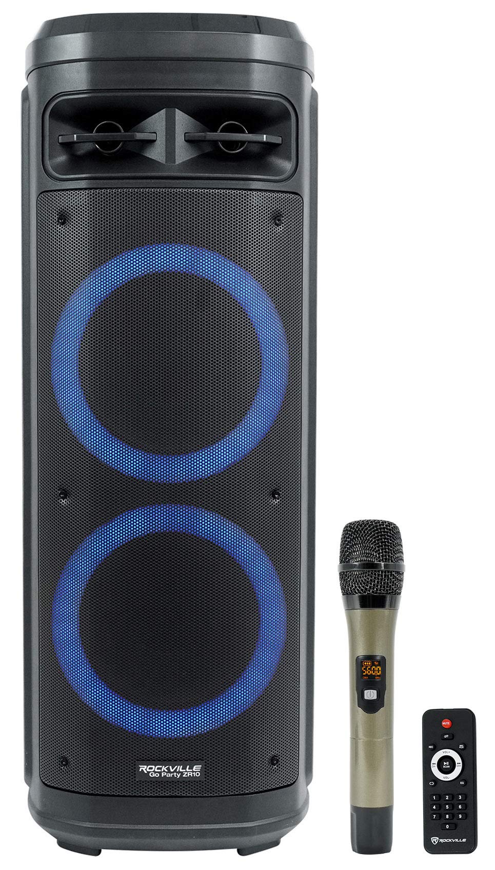 Rockville Go Party ZR10 Dual 10 'Haut-parleur Bluetooth LED sans fil portable + micro UHF
