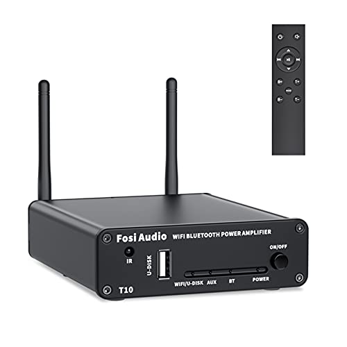 Fosi Audio T10 WiFi Bluetooth 5.0 Récepteur Amplificateur Stéréo 2.4G Module de Routage Wi-Fi Smart Wireless Multiroom/Multi-Zone Audio Amp Compatible avec Airplay Connect-100 Watt x2