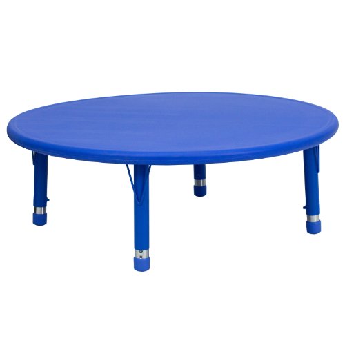 Flash Furniture Table d'activités ronde en plastique bleu réglable en hauteur de 45 pouces