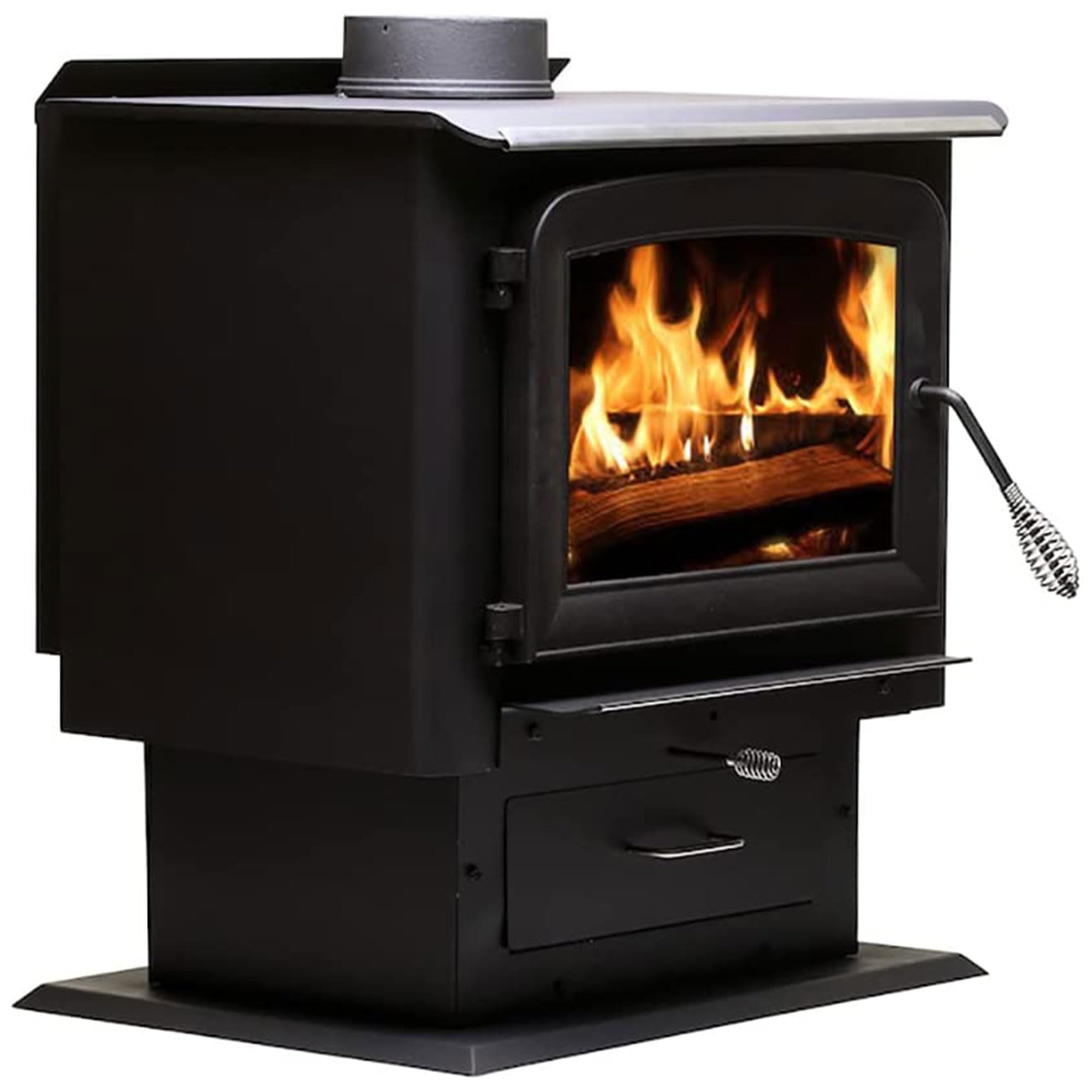 Ashley Hearth 2,000 Square Feet 89,000 BTUs Steel Vented Freestanding Pedestal Wood Burning Stove with Ash Drawer for Indoor Homes, Black