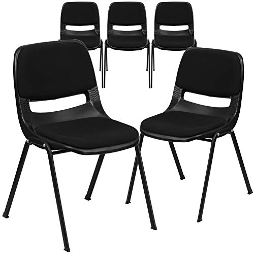 Flash Furniture Paquet de 5 chaises coque ergonomiques rembourrées noires avec bras de tablette rabattable à droite