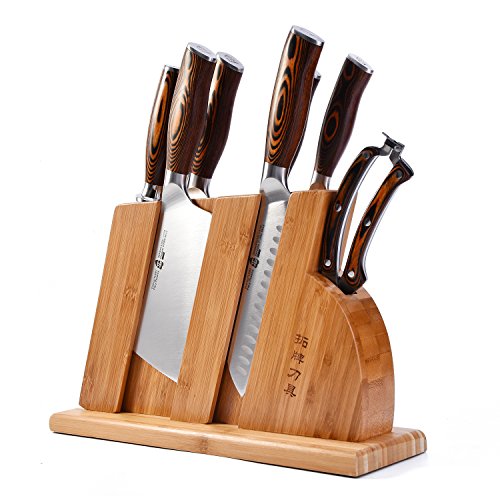 TUO Cutlery TUO Ensemble de couteaux de cuisine avec bloc en bois - Acier forgé allemand X50CrMoV15 - Manche en Pakkawood - Série Fiery Phonex - Ensemble de 8 couteaux - TC0710