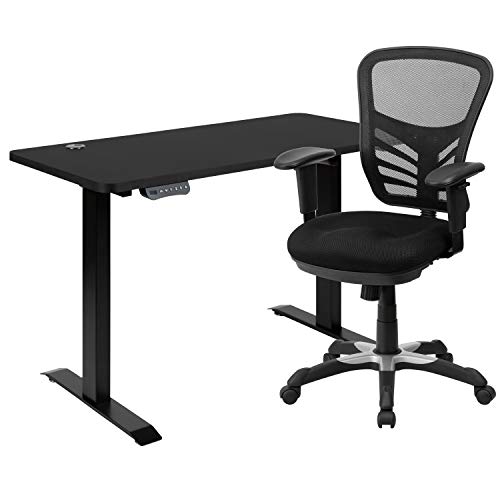 Flash Furniture Chaise de bureau ergonomique pivotante multifonctionnelle en maille bleue à dossier mi-hauteur avec accoudoirs réglables