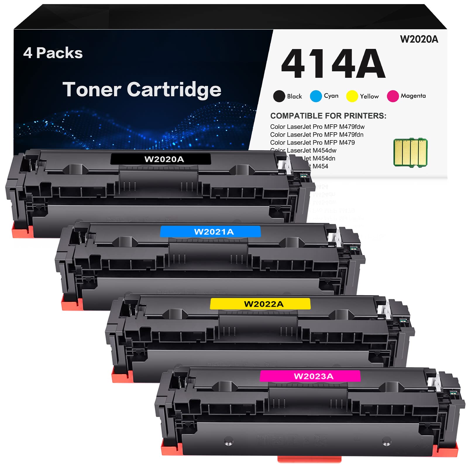 inkalfa Lot de 4 cartouches de toner 414A (avec puce) compatibles pour HP 414A 414X W2020A W2020X Work pour HP Color Pro MFP M479fdw M479fdn M454dw M454dn M479 M454 Toner d'imprimante