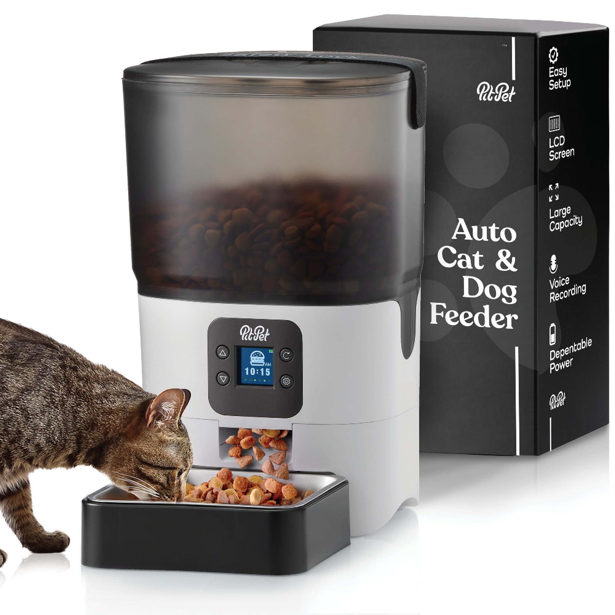  PitPet Mangeoire automatique intelligente pour chat – Distributeur automatique fiable de nourriture pour chat de 6 L avec écran LCD pour une installation facile – Mangeoire automatique pour chien...