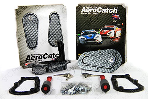 Aerocatch Kit de loquet et de goupille de capot de verrouillage affleurant - aspect fibre de carbone noir - comprend maintenant des plaques de fixation moulées - pièce # 125-3100