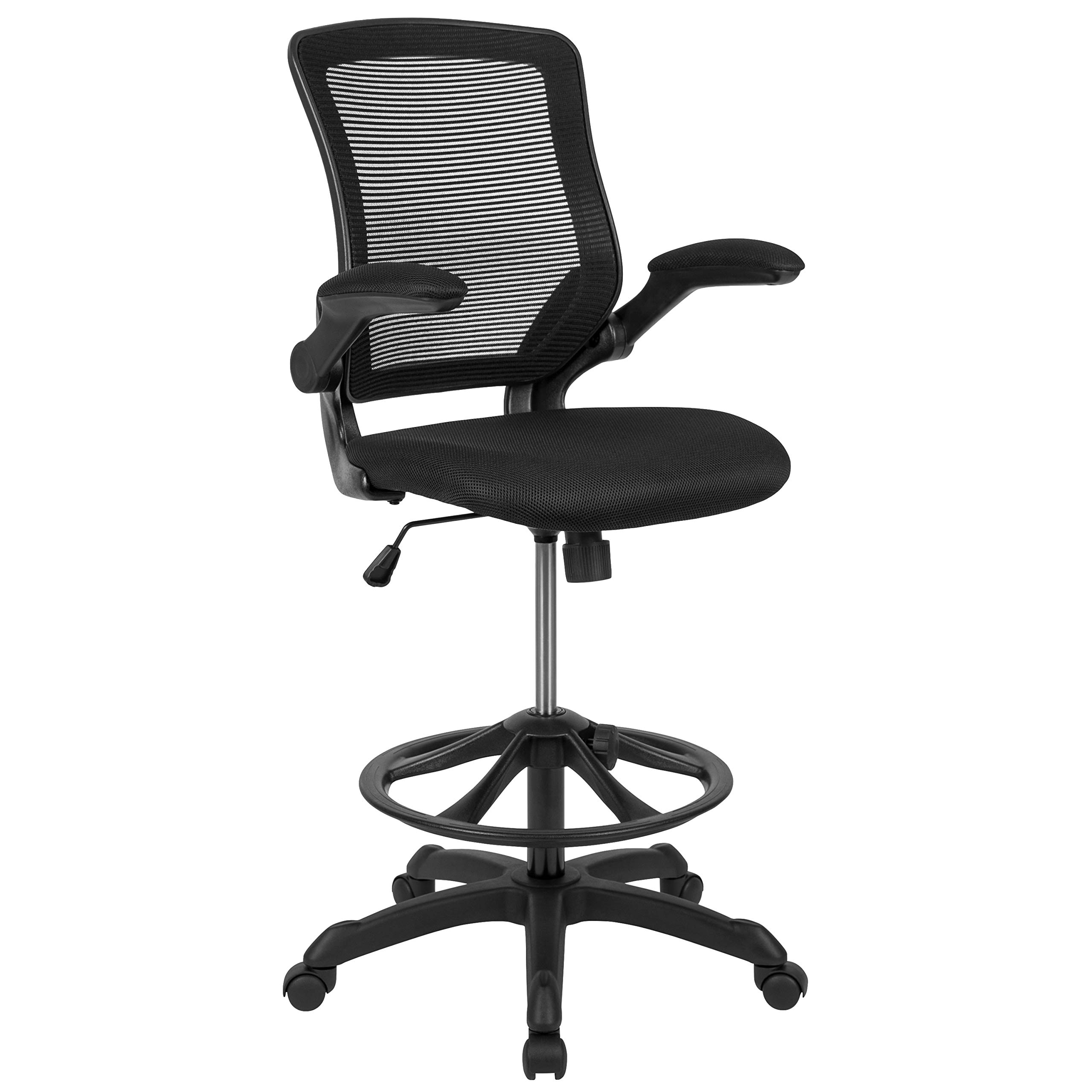 Flash Furniture Chaise de bureau ergonomique pivotante en maille noire à dossier mi-hauteur Kale