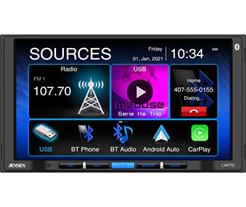 JENSEN CAR710 7? Récepteur multimédia Mechless avec Apple CarPlay l Android Auto l Bluetooth intégré l Puissance MOSFET 240 Watts (60W x 4)
