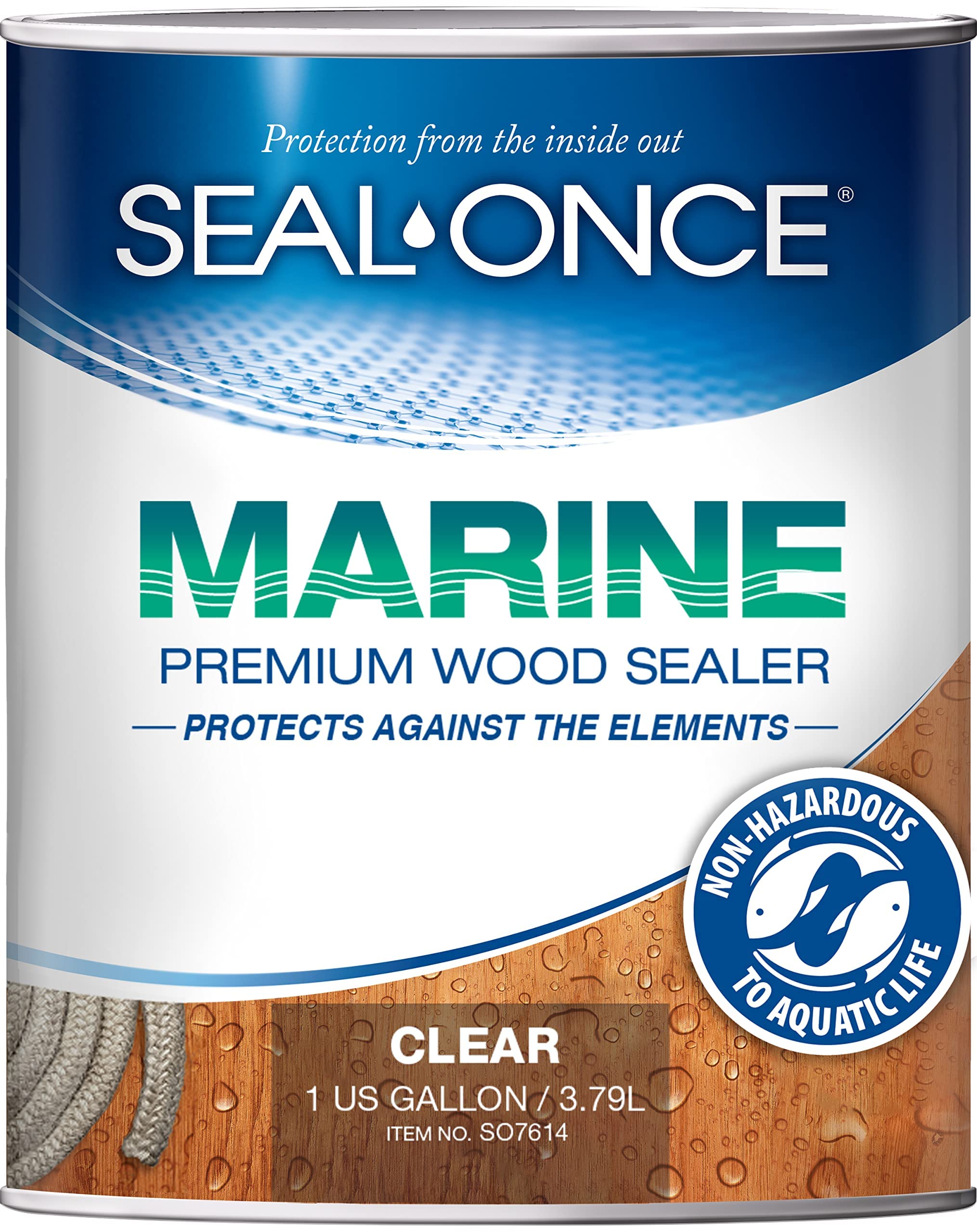 Seal-Once Marine Premium Wood Sealer - Scellant imperméable - Teinture et scellant pour bois en un - 1 gallon et transparent