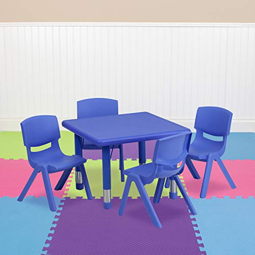 Flash Furniture Ensemble de table d'activités carrée en plastique réglable en hauteur de 24 po avec 4 chaises